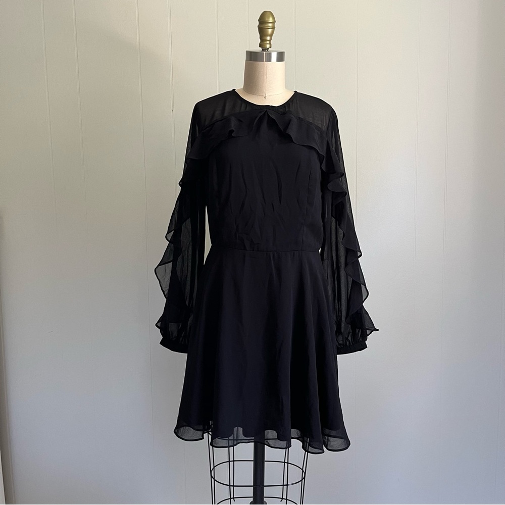 Lulu's NWT Longtime Love Black Long Sleeve Skater Dress Large Sheer Ruffle Goth - Picture 3 of 16